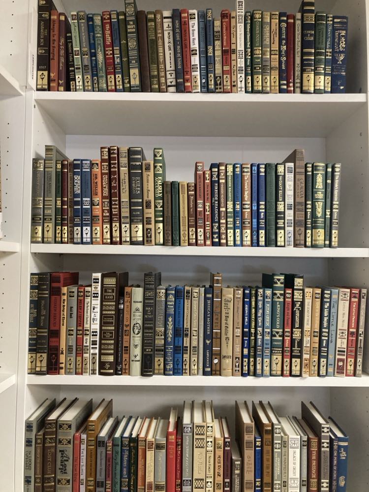 Leather-bound classics on the shelves of Hall's Living Library